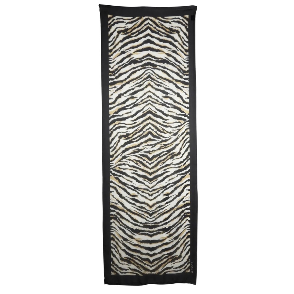 Gucci Black, Beige and Cream animal print Sheer Silk Oblong Scarf 25 x 76”